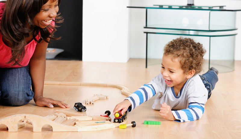 Mother and toddler playing