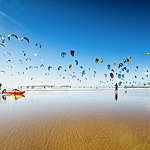 Kite surfing at Essaouira Beach, Morocco.