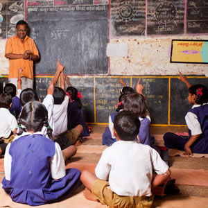 Children in a classroom at lesson, in a rural school of India.

